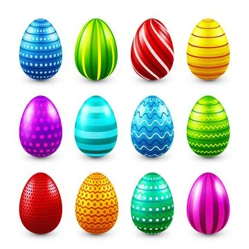 Easter eggs colored set. Spring holidays in April. Gift. Seasonal celebration Stock Illustration