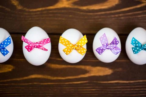 Easter eggs with colorful bow Stock Photos