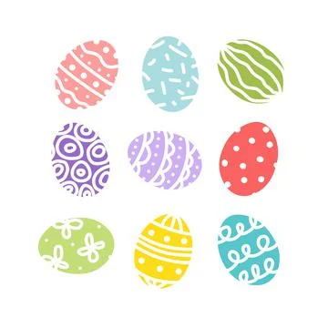 Easter eggs. Colorful bright multicolored decorated egg set. Flat, cartoon Illustrazione stock