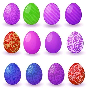 Easter eggs colorful set isolated on white Stock Illustration