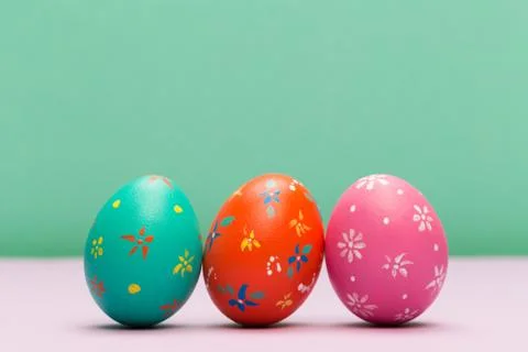 Easter eggs on colour background Stock Photos