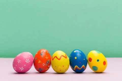 Easter eggs on colour background Stock Photos