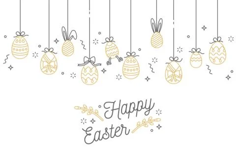 Easter eggs composition. Colorful linear icons on white background. Hanging Stock Illustration
