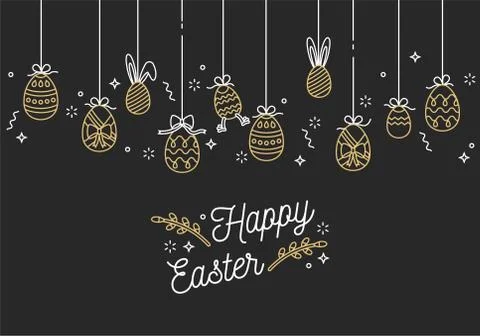 Easter eggs composition. Colorful linear icons on white background. Hanging Stock Illustration