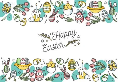 Easter eggs composition. Colorful linear icons on white background. Decorative Stock Illustration