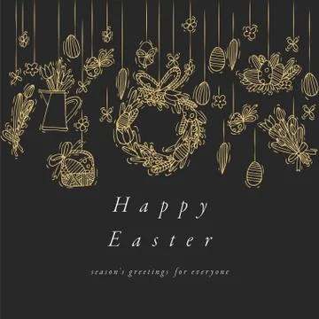 Easter eggs composition. Colorful linear icons on white background. Hanging Stock Illustration