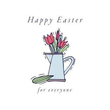 Easter eggs composition. Colorful linear bouquet of tulips icons on white Stock Illustration