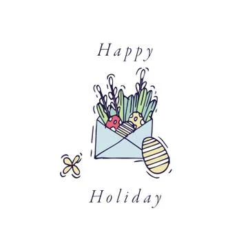 Easter eggs composition. Colorful linear a envelope of Easter eggs icons on Stock Illustration