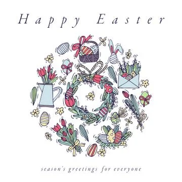 Easter eggs composition. Colorful linear icons on white background. Hanging Stock Illustration