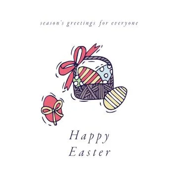 Easter eggs composition. Colorful linear basket of Easter eggs icons on white Stock Illustration