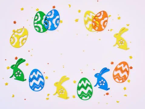 Easter Eggs composition flat lay, close up Stock Illustration