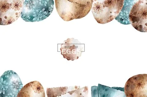 Easter eggs composition hand drawn black on white background. Horizontal stri Stock Illustration