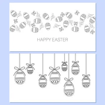 Easter eggs composition hand drawn black on white background. Decorative spring Ilustración de archivo