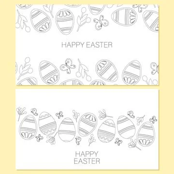 Easter eggs composition hand drawn black on white background. Decorative spring Illustrazione stock