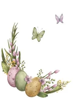 Easter eggs composition set of objects watercolor illustration イラスト素材