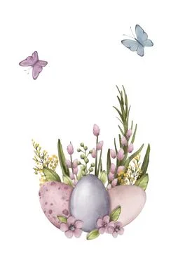 Easter eggs composition set of objects watercolor illustration イラスト素材