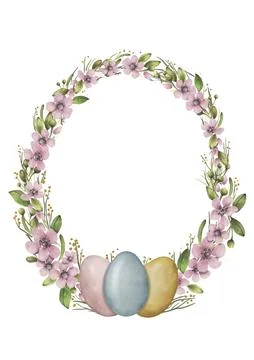 Easter eggs composition set of objects watercolor illustration 库存插图
