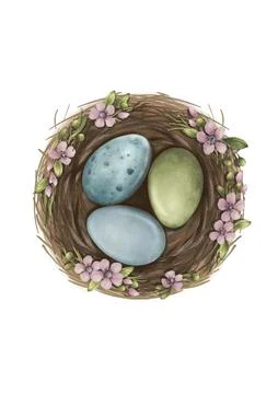 Easter eggs composition set of objects watercolor illustration イラスト素材
