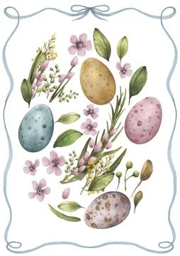 Easter eggs composition set of objects watercolor illustration イラスト素材