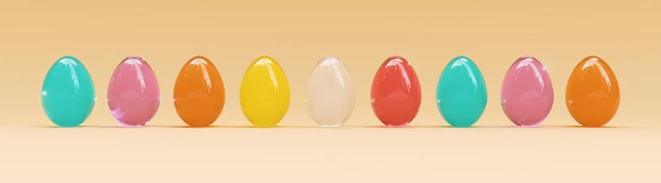 Easter Eggs on cream background - Transparent Colorful Glass - Panoramic - Se Stock Illustration