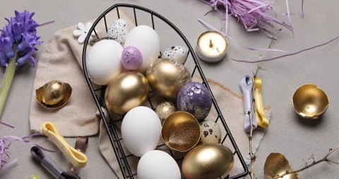 	Easter eggs with cross buns. Rotate, top view Stock Footage 265057575
