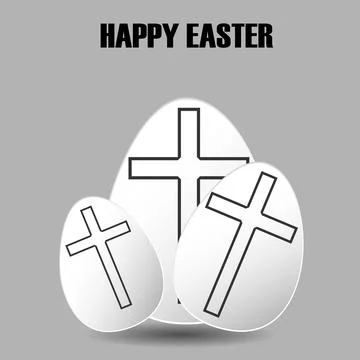 Easter eggs with cross inside on grey background. Happy Easter. Vector illust Stock Illustration