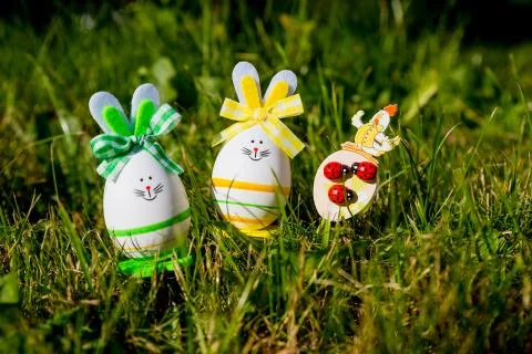 Easter eggs cute bunny on trendy pink background. Funny decoration. Happy Easter 写真素材