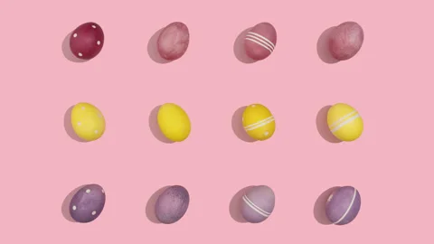 Easter Eggs Dancing Stop Motion Animation on Pink Background 4K Video stock 330549476