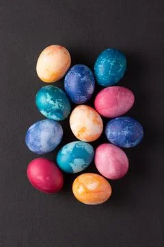 Easter eggs on dark stone background Stock-Fotos