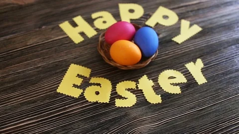 Easter eggs decorated, in the background Stock Footage 74401557