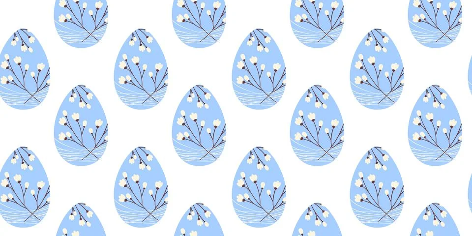 Easter Eggs Decorated blooming Twigs Colorful Seamless Pattern Craft Easter Illustrazione stock