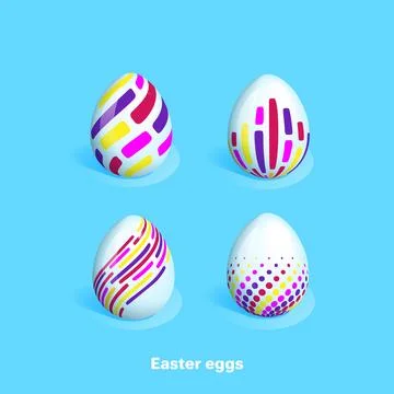 Easter eggs decorated with different color and pattern, isometric image Stock Illustration