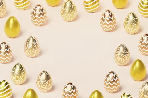 Easter eggs decorated with gold, beige background copy space Illustrazione stock