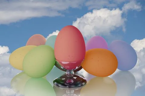 Easter, Eggs decorated for spring festivities - 3D Illustration Stock-Illustration