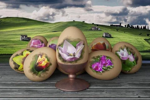 Easter, Eggs decorated for spring festivities - 3D Illustration Illustrazione stock
