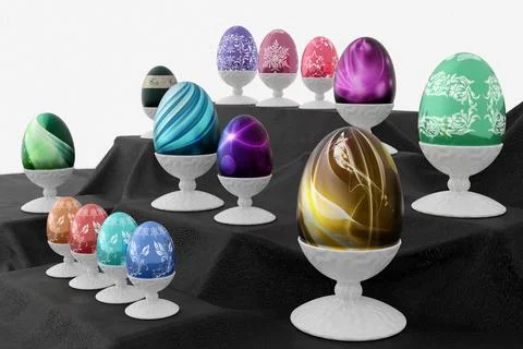 Easter, Eggs decorated for spring festivities - 3D Illustration 스톡 일러스트