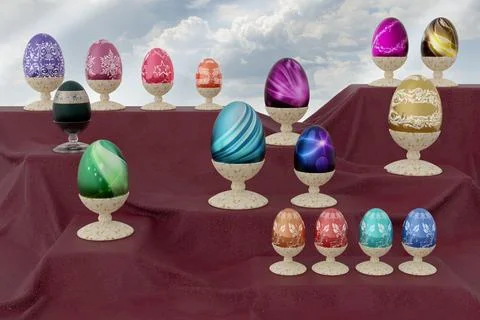 Easter, Eggs decorated for spring festivities - 3D Illustration Stock Illustration