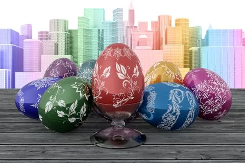 Easter, Eggs decorated for spring festivities - 3D Illustration Stock Illustration