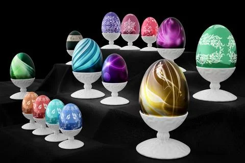 Easter, Eggs decorated for spring festivities - 3D Illustration 스톡 일러스트