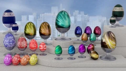 Easter, Eggs decorated for spring festivities - 3D Illustration Stock Illustration