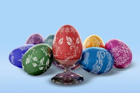 Easter, Eggs decorated for spring festivities - 3D Illustration Illustrazione stock