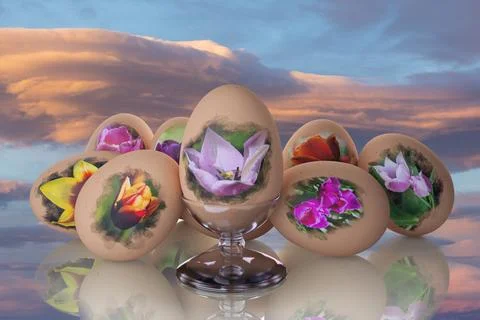 Easter, Eggs decorated for spring festivities - 3D Illustration 스톡 일러스트
