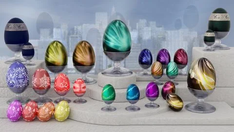 Easter, Eggs decorated for spring festivities - 3D Illustration Illustrazione stock
