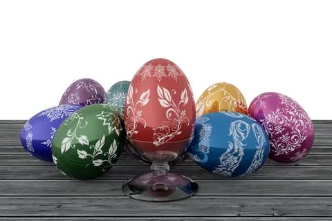 Easter, Eggs decorated for spring festivities - 3D Illustration Ilustração Stock
