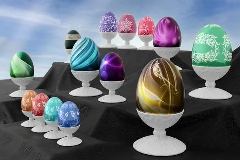 Easter, Eggs decorated for spring festivities - 3D Illustration Stock Illustration