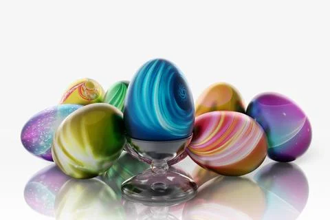 Easter, Eggs decorated for spring festivities - 3D Illustration Stock-Illustration