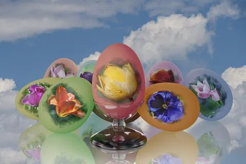 Easter, Eggs decorated for spring festivities - 3D Illustration Stock Illustration
