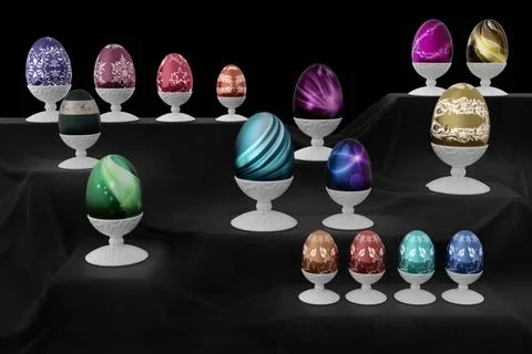 Easter, Eggs decorated for spring festivities - 3D Illustration Stock-Illustration