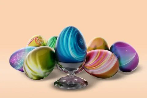 Easter, Eggs decorated for spring festivities - 3D Illustration 스톡 일러스트