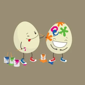 Easter eggs decorating each other. Easter theme illustration. Stock Illustration